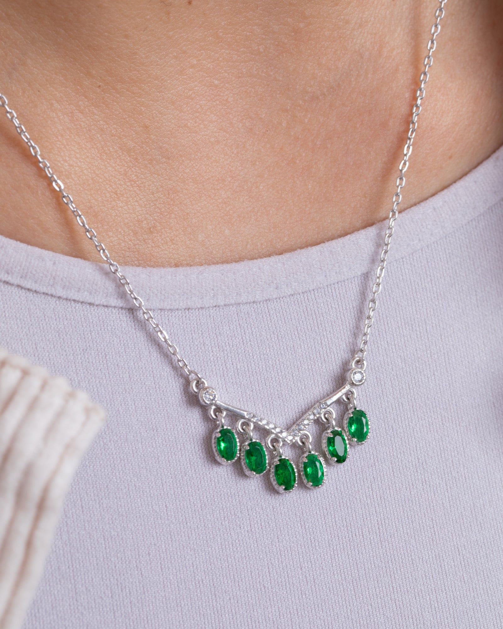 Zircon Ovals Green Necklace