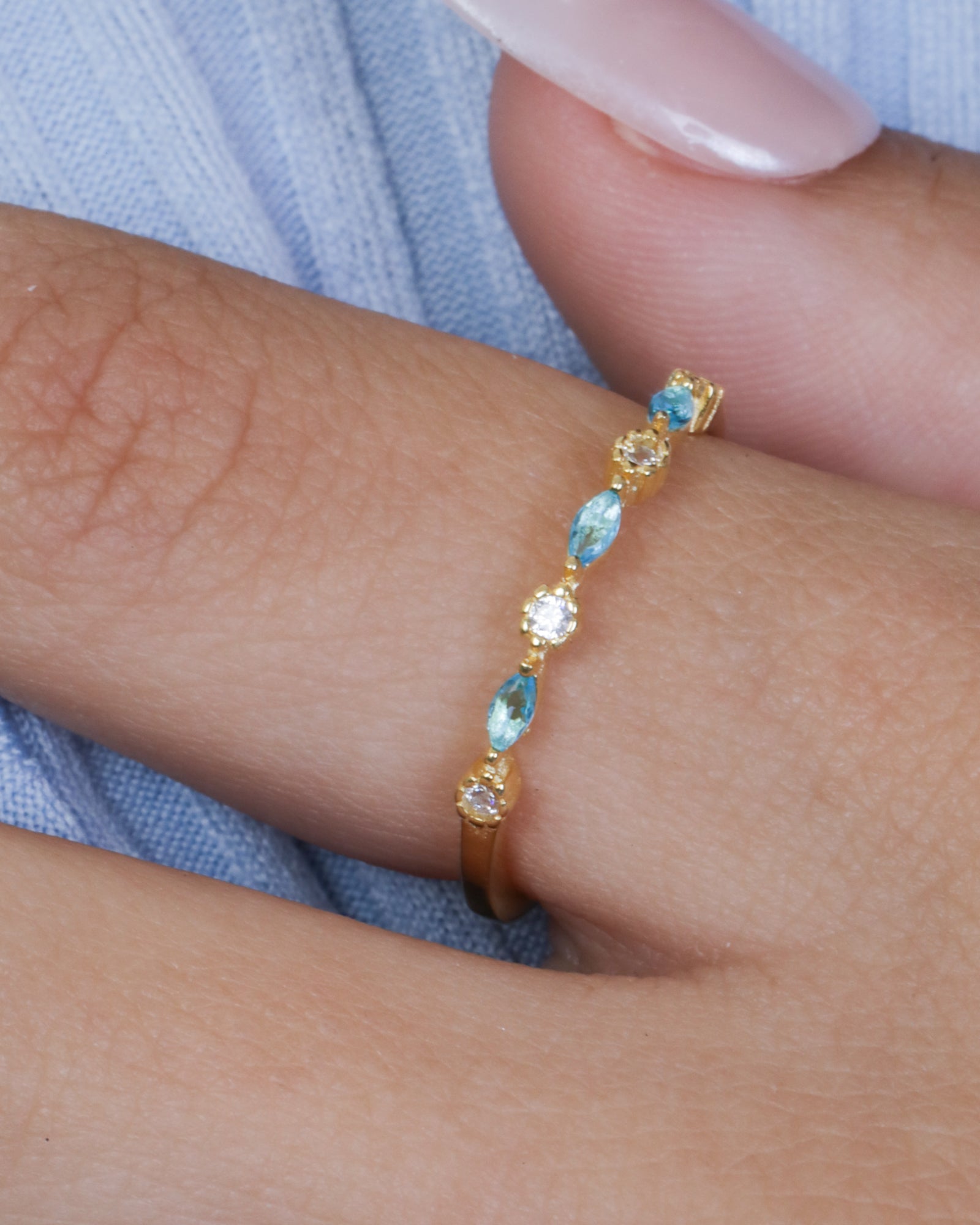Zircon (093) Aqua Gold Plated Ring