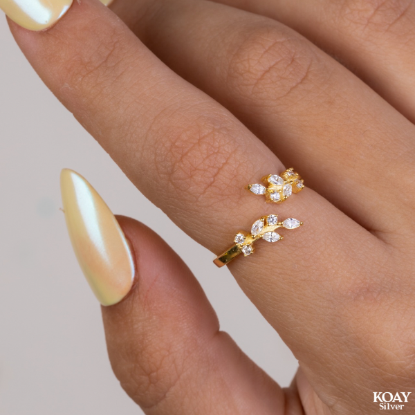 Zircon Leaf (03) Ring Gold Plated