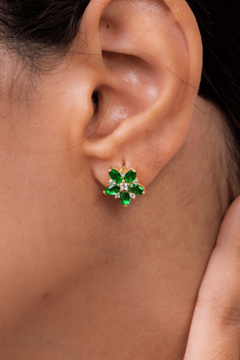 Zircon Flower Green Gold Plated Earring
