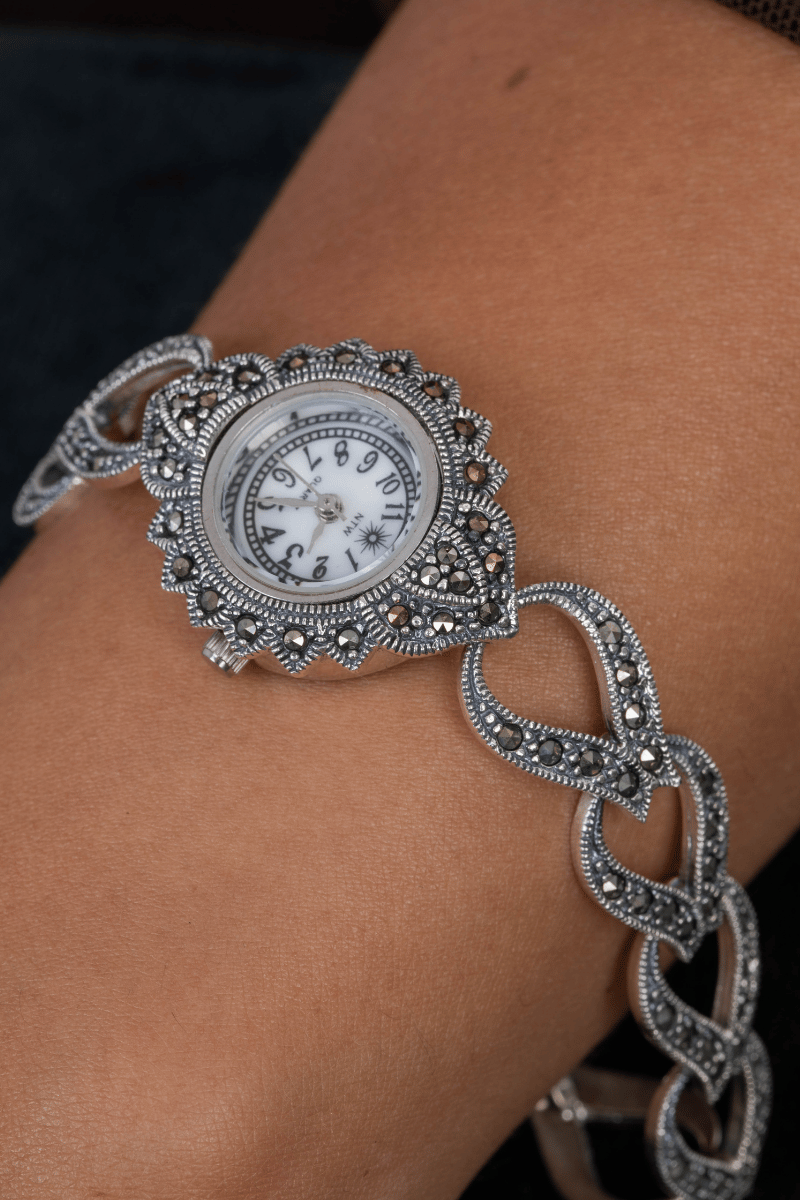 Vintage Marcasite Flower Watch