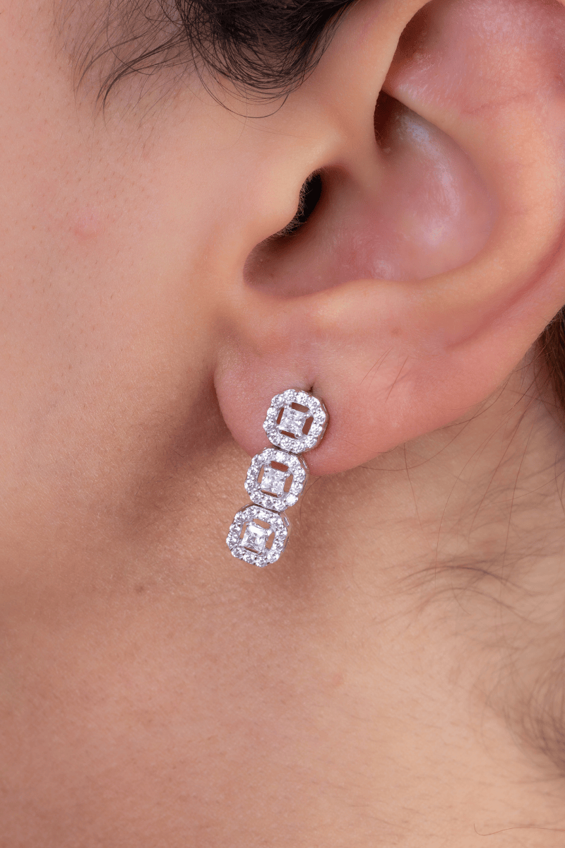 Zircon Triple Squares Earring