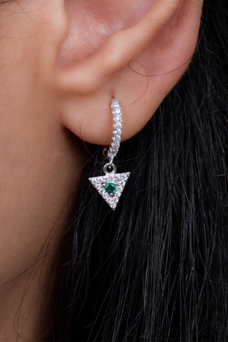 Zircon Triangle Green Hoop Earring