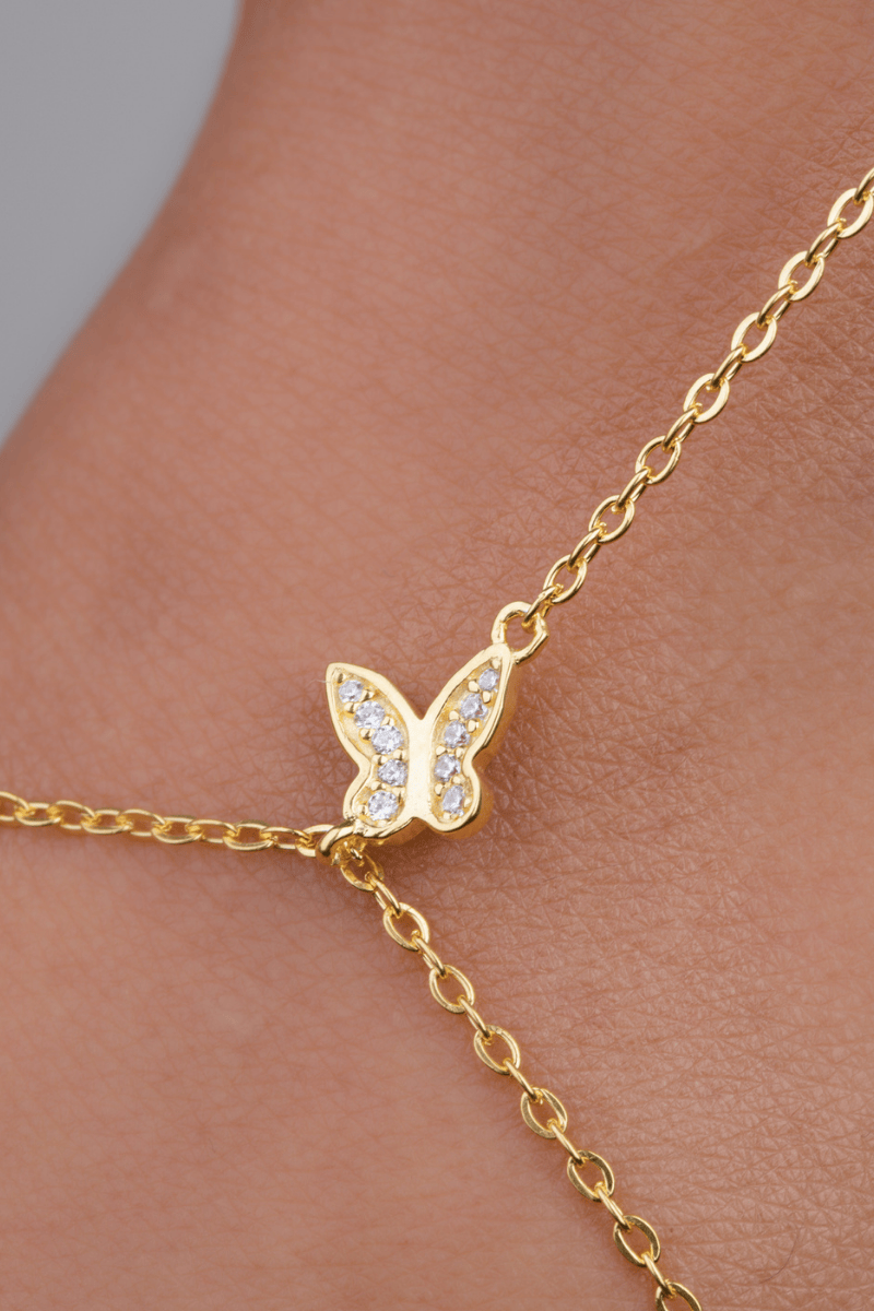 Zircon & Plain Butterfly Gold Plated Handchain