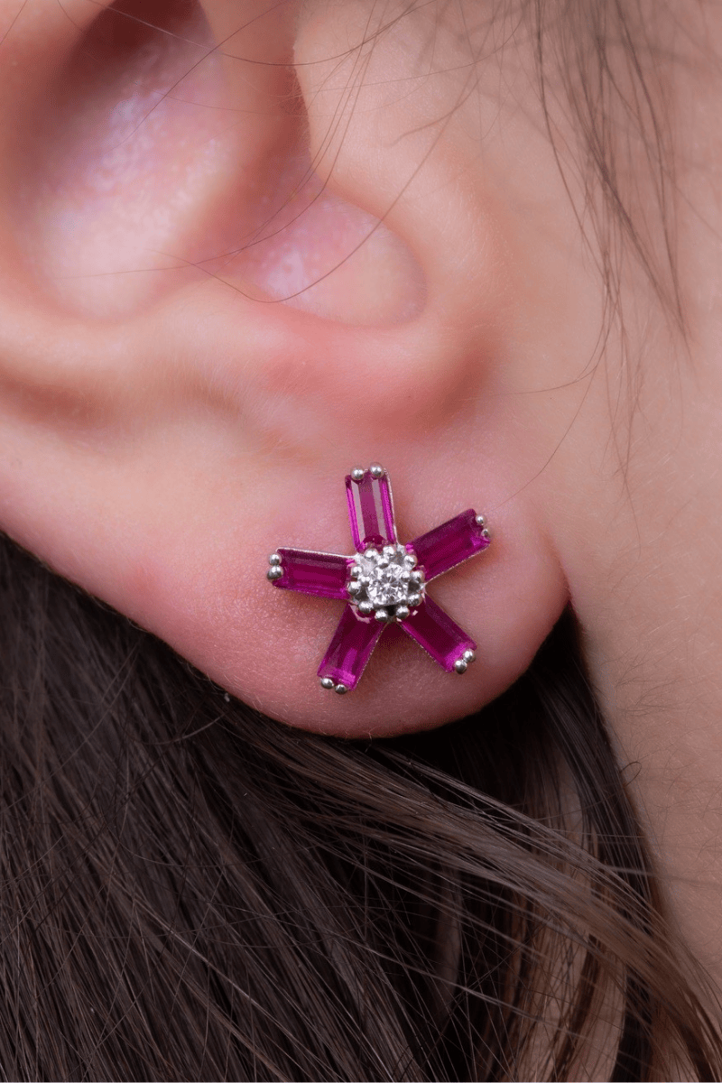 Zircon Flower Fuchia (010) Earring