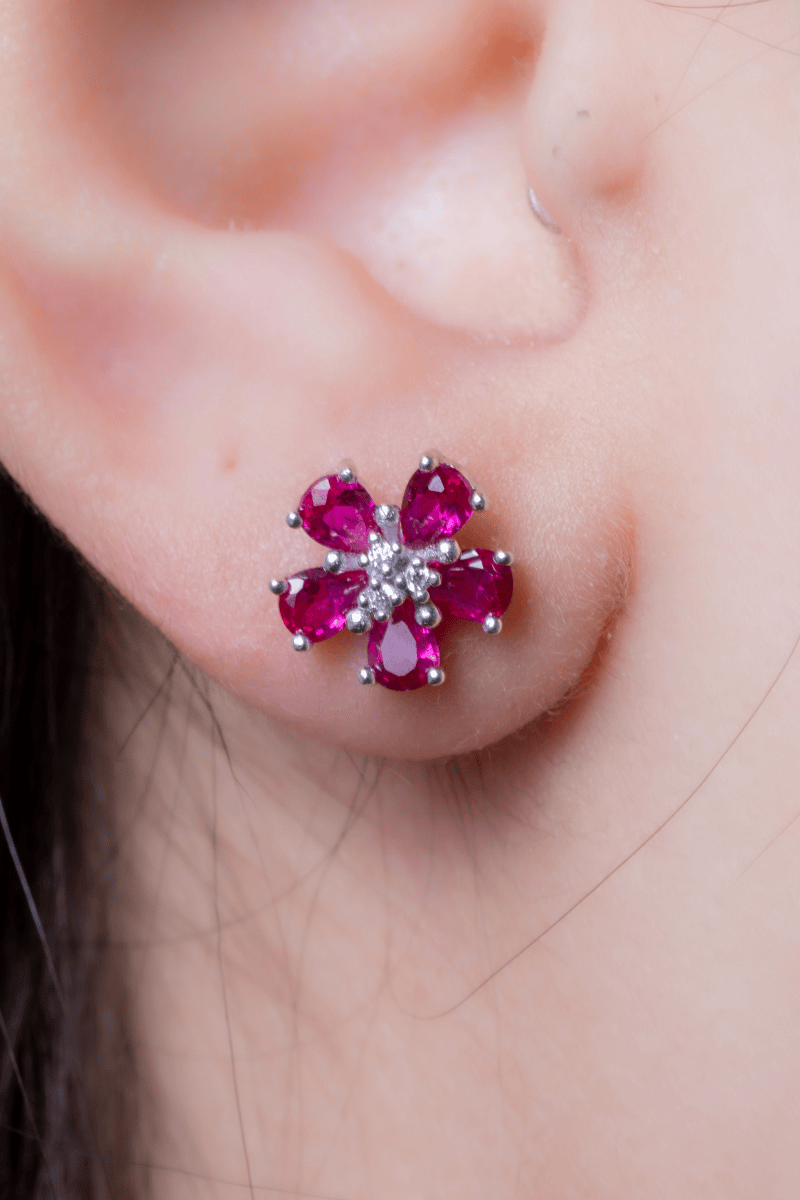 Zircon Flower Fuchsia Earring
