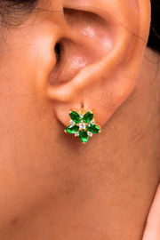 Zircon Green Flower Gold Plated Earring