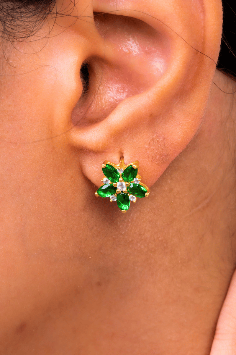 Zircon Green Flower Gold Plated Earring