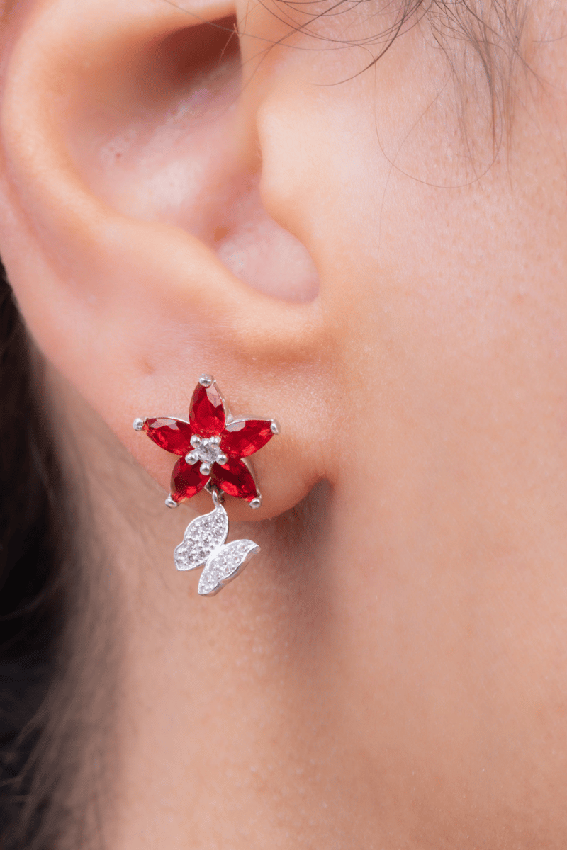 Zircon Red Flower & Butterfly Earring