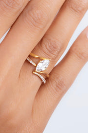Zircon Oval Twins Gold Plated Ring