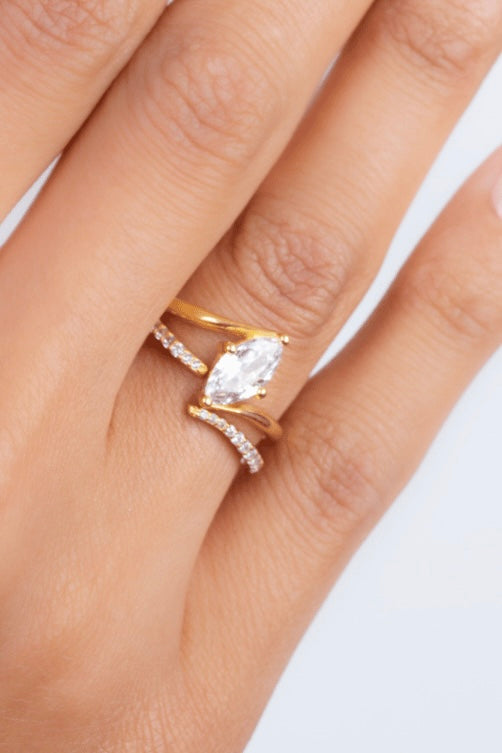 Zircon Oval Twins Gold Plated Ring