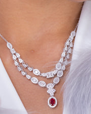 Zircon Oval Double Layer (024) Red Necklace