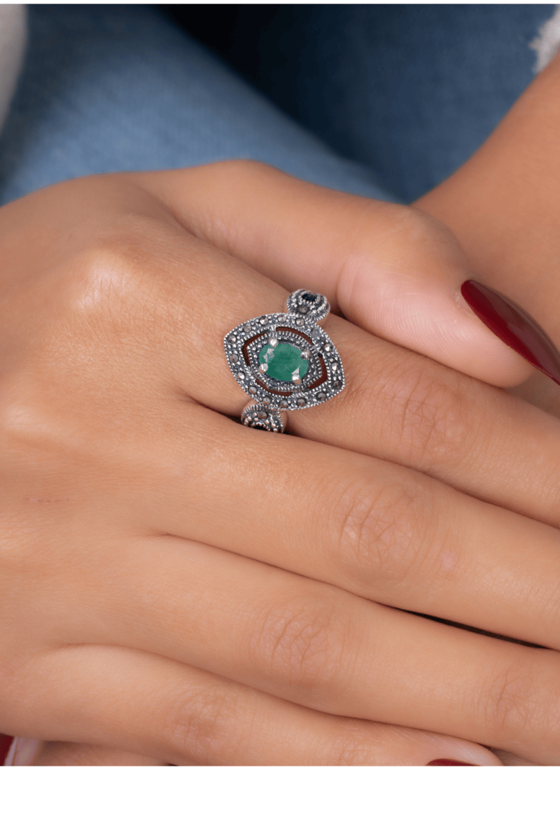 Vintage Royal Marcasite Green Ring