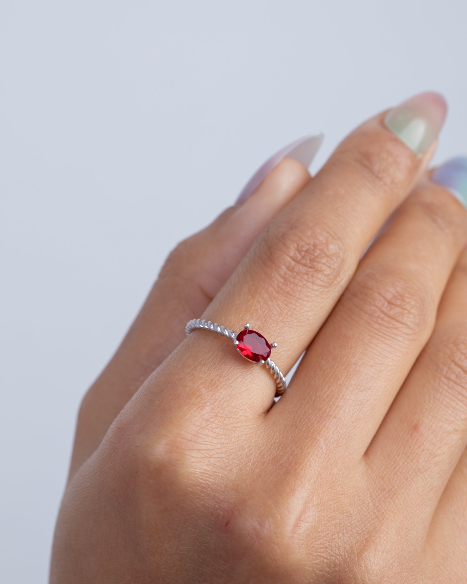 Zircon Braided Red Oval Ring