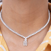 Zircon Tennis Square & Flower Necklace
