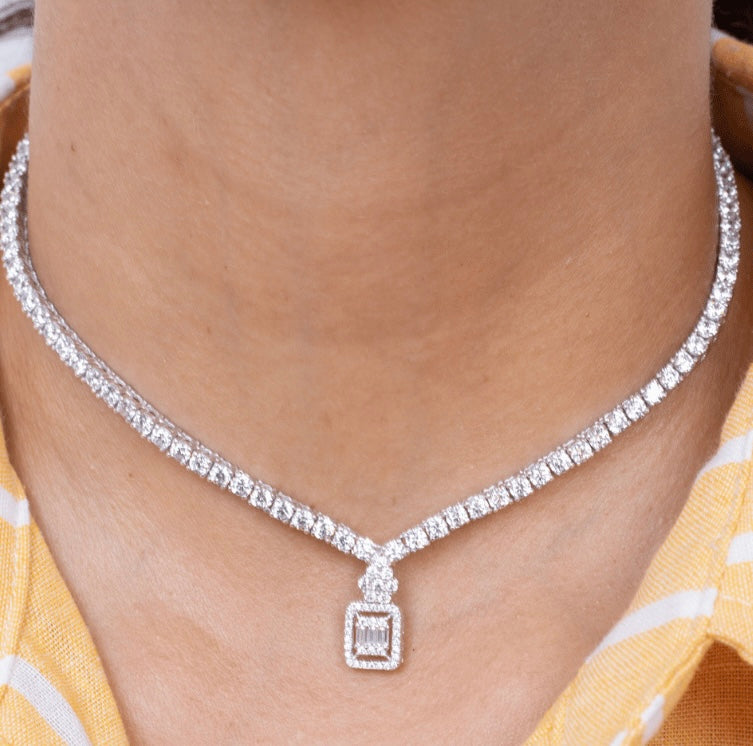 Zircon Tennis Square & Flower Necklace