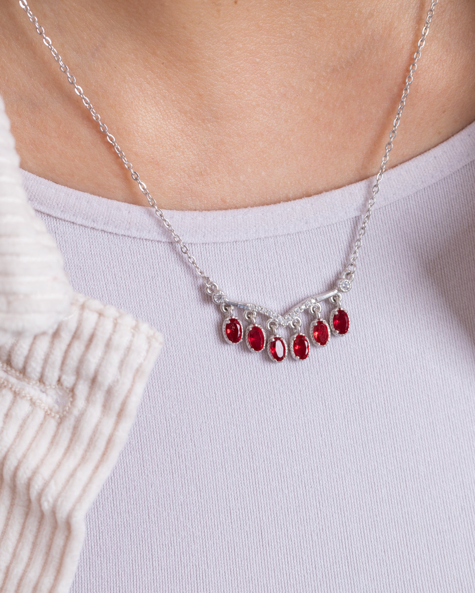 Zircon Ovals Red Necklace