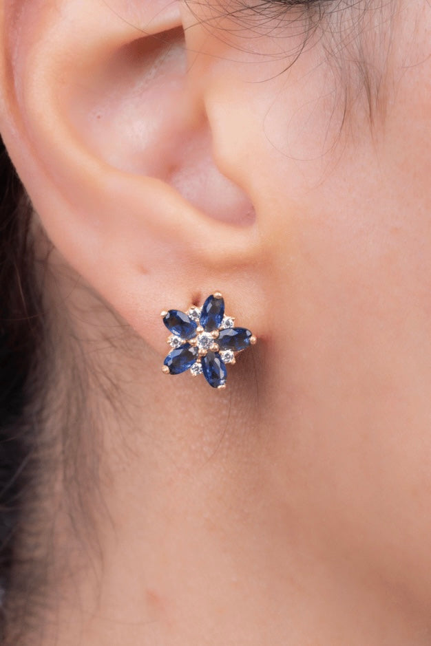 Zircon Blue Flower Gold Plated Earring