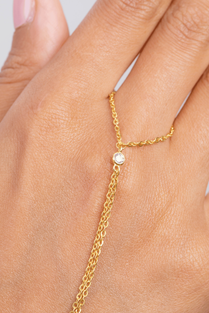 Zircon Crescent Handchain Gold Plated