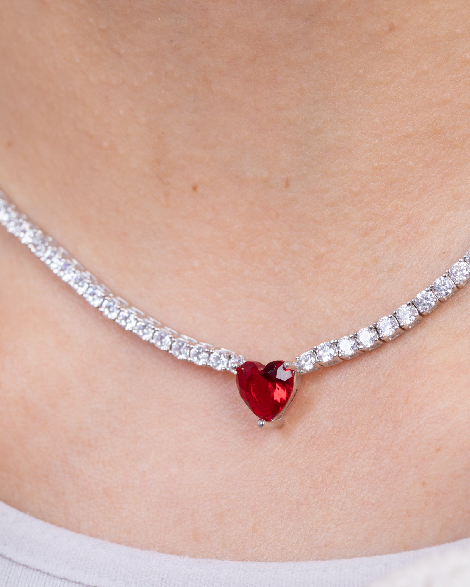 Zircon Red Heart Tennis Necklace