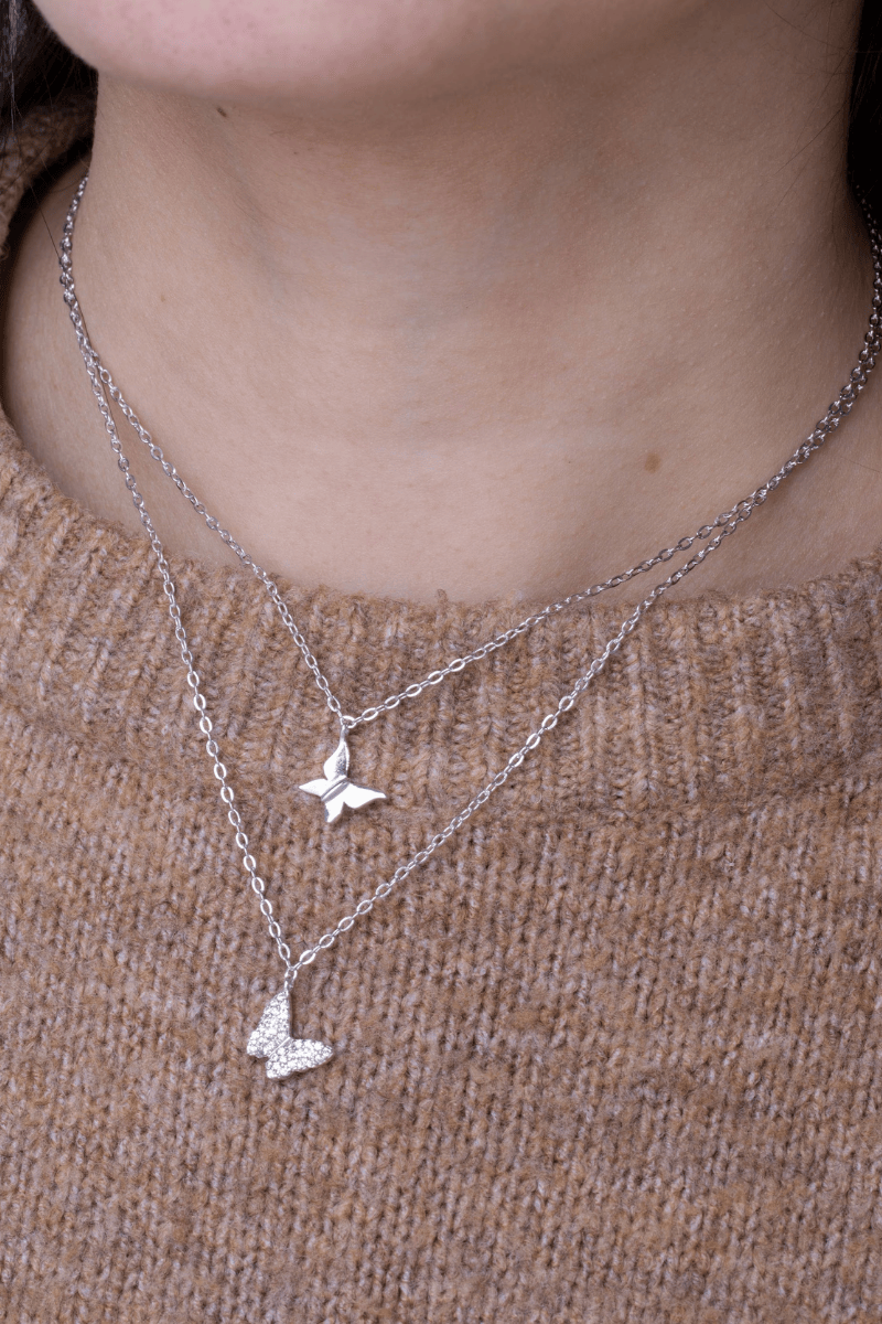 Zircon & Plain Butterfly Necklace