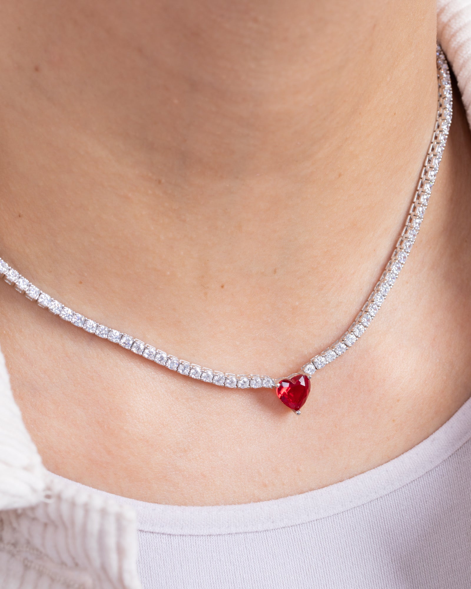 Zircon Red Heart Tennis Necklace