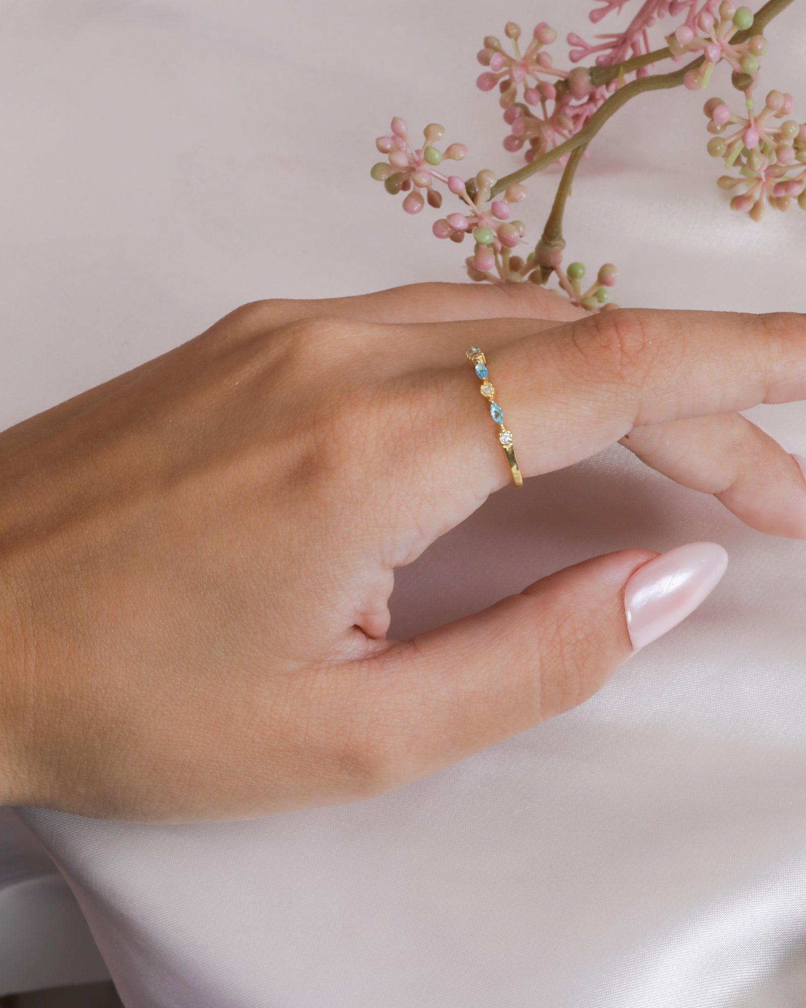 Zircon (093) Aqua Gold Plated Ring