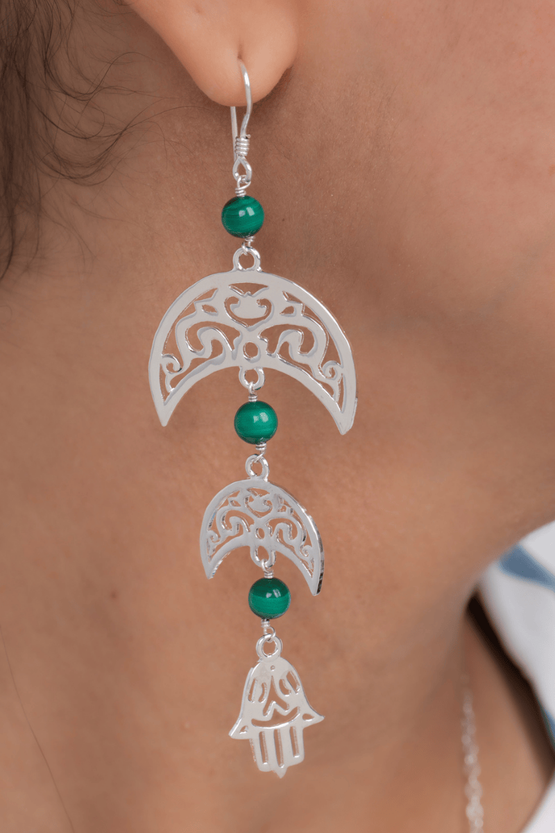 silver & Malachite Earring