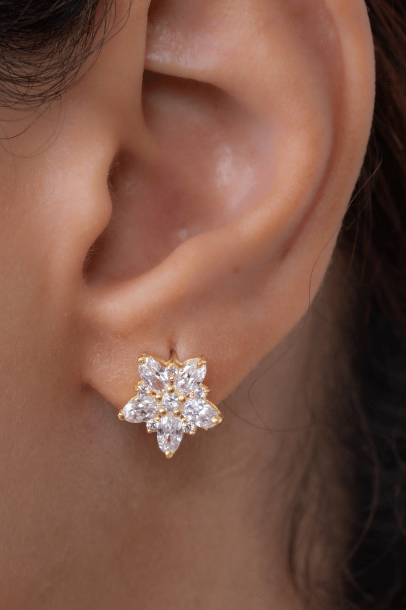 Zircon Flower Gold Plated Earring