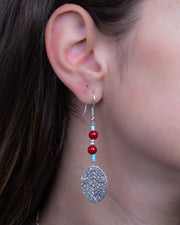 Red and Turquoise Oval Earring