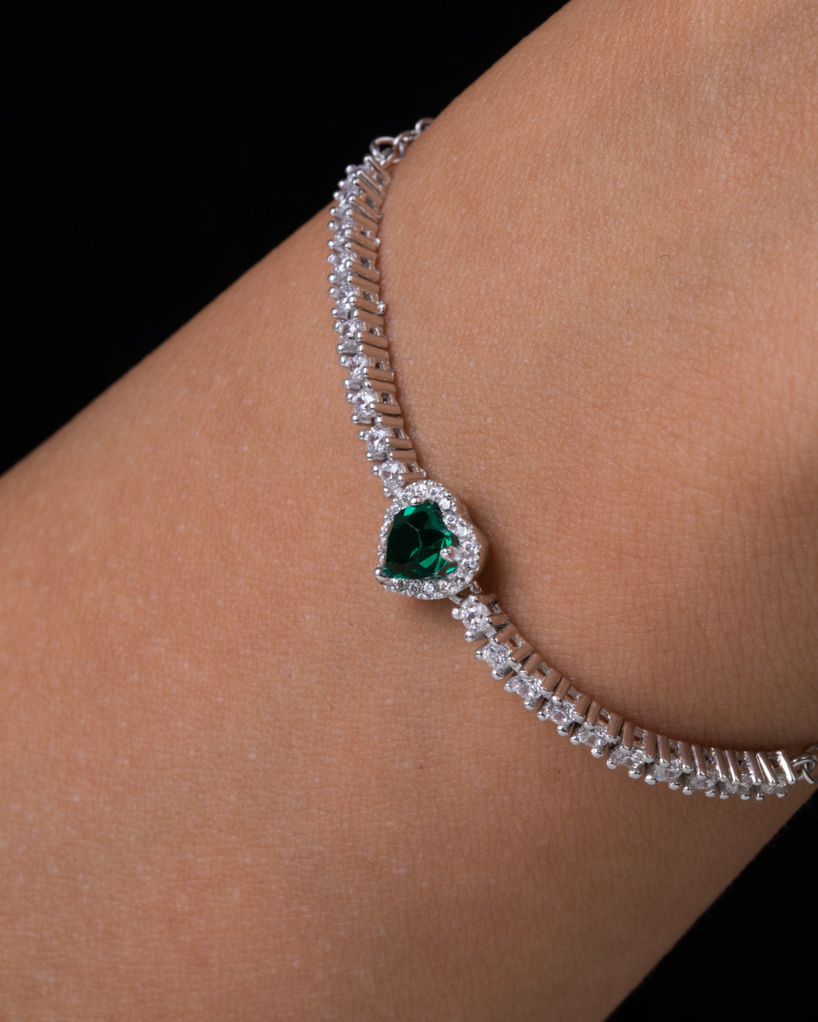 Zircon Green Heart Tennis Bracelet