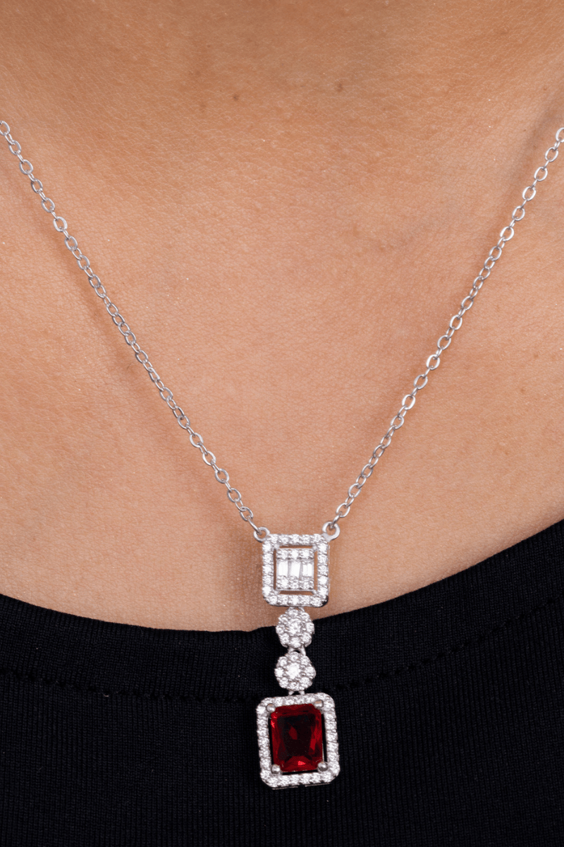 Square Zircon & Red Necklace