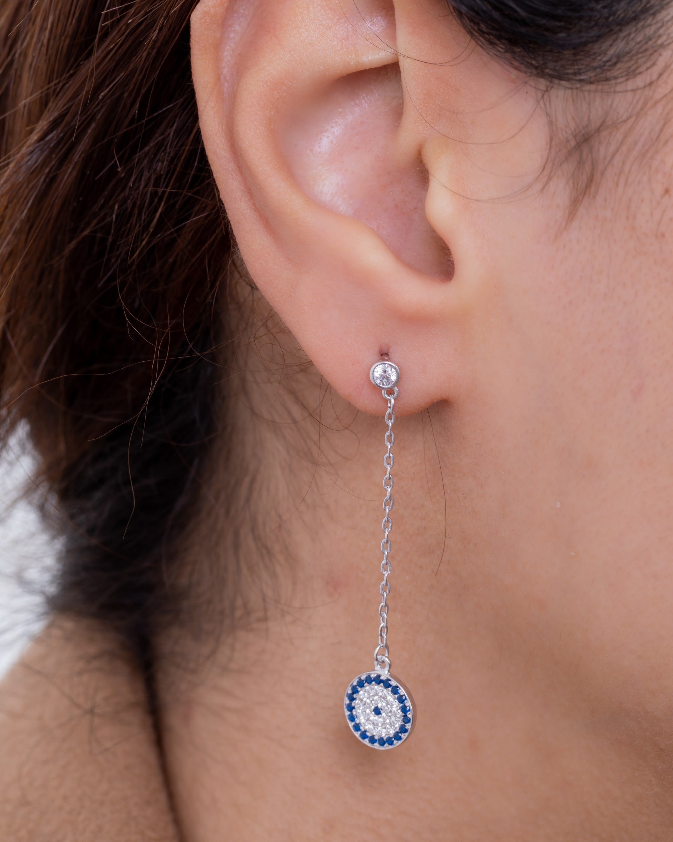Zircon Blue Eye Chain Earring