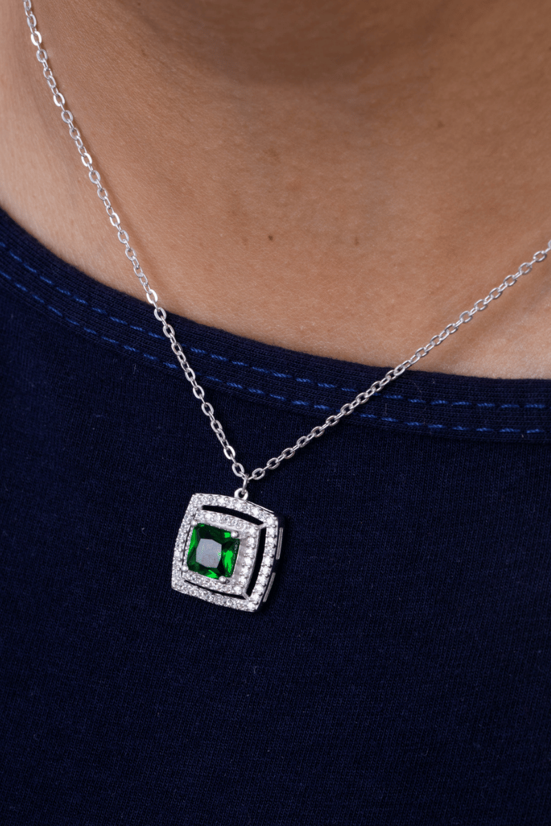 Zircon Square Green Necklace