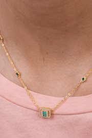 Zircon Green square Gold Plated Necklace