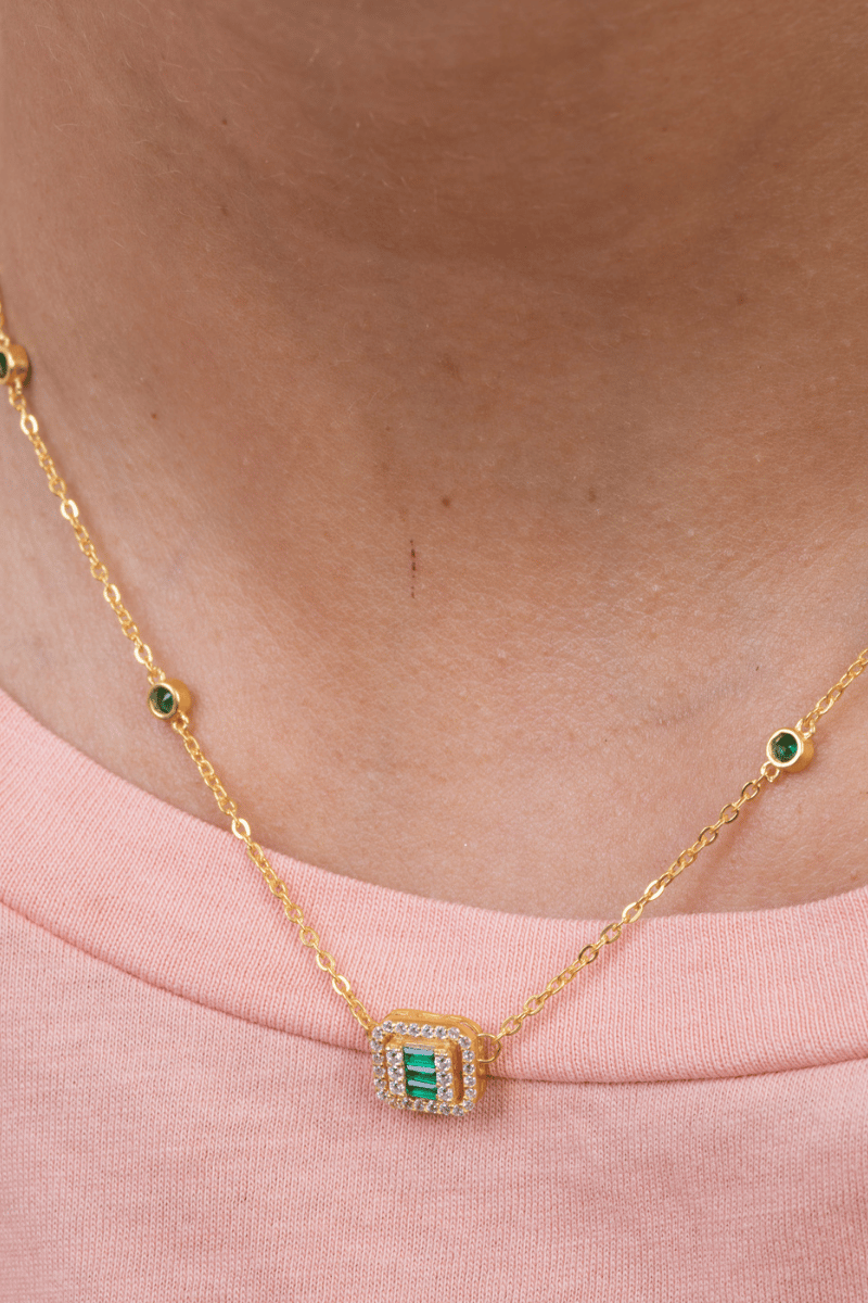 Zircon Green square Gold Plated Necklace
