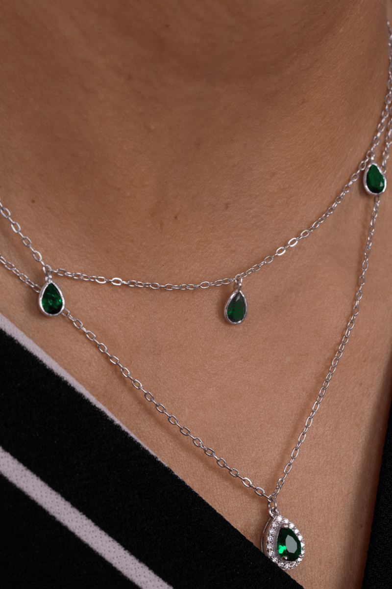 Zircon Oval Green Double Layer Necklace