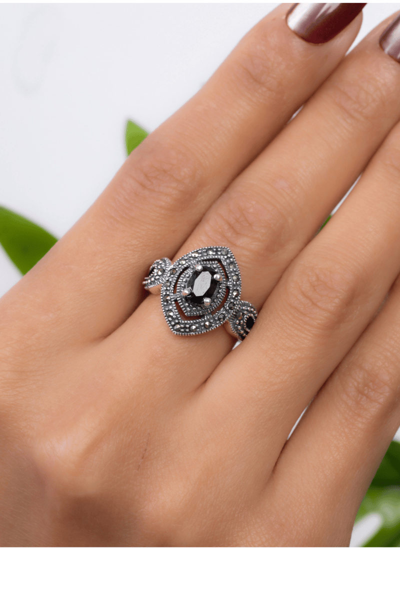 Vintage Royal Marcasite Black Ring