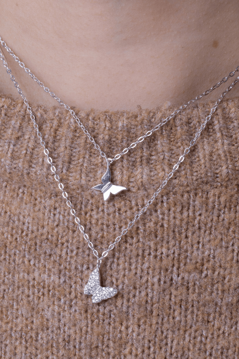 Zircon & Plain Butterfly Necklace
