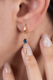 Zircon Oval Hoop (03) Blue Gold Plated Earring
