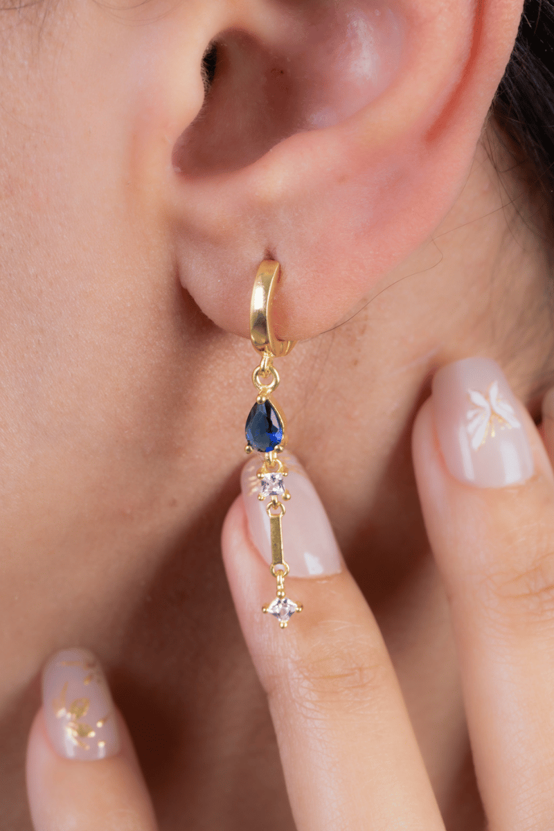 Zircon Oval Hoop (03) Blue Gold Plated Earring