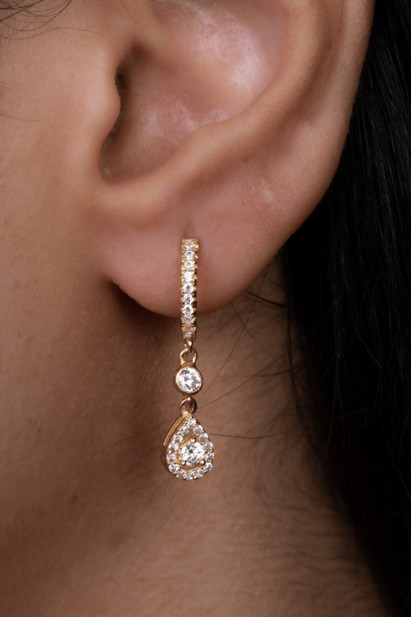 Zircon Oval Hoop Gold Plated Earring