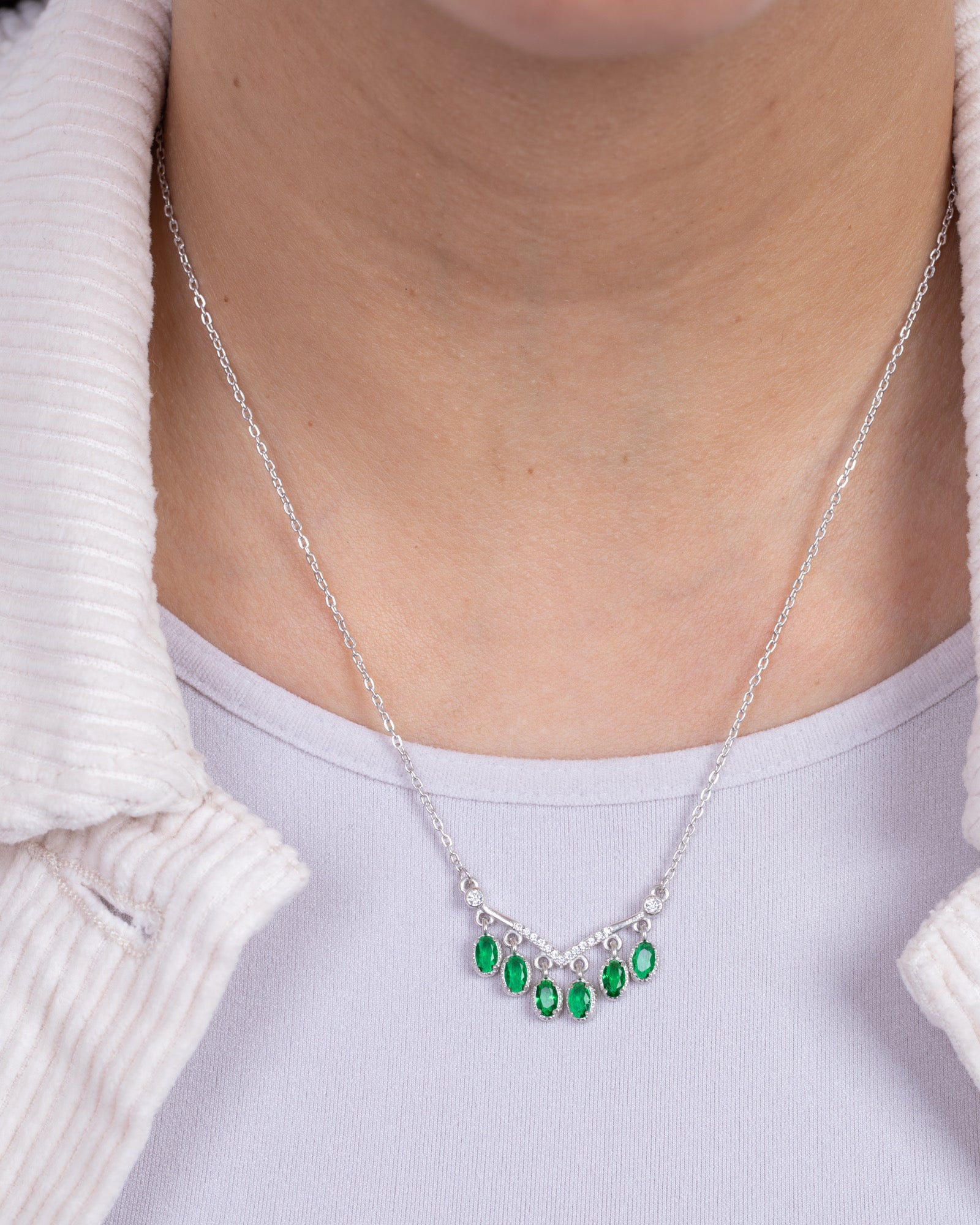 Zircon Ovals Green Necklace