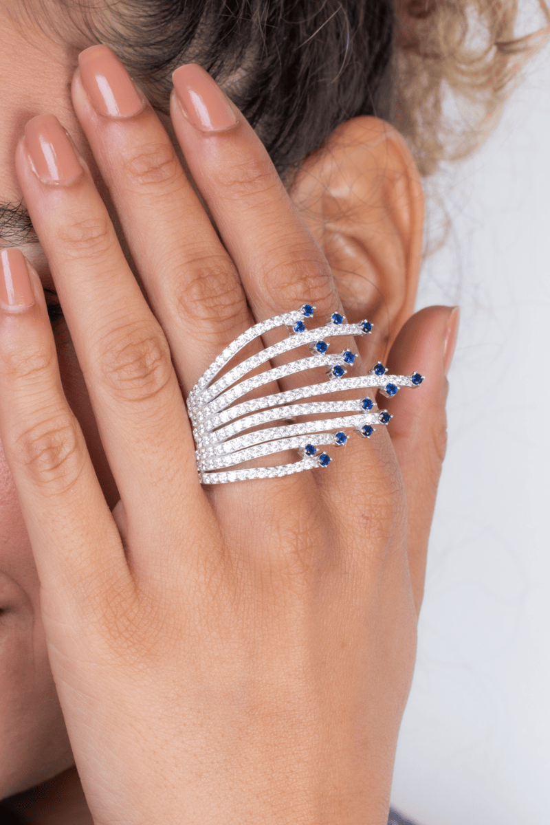 Blue Zircon Peacock Ring