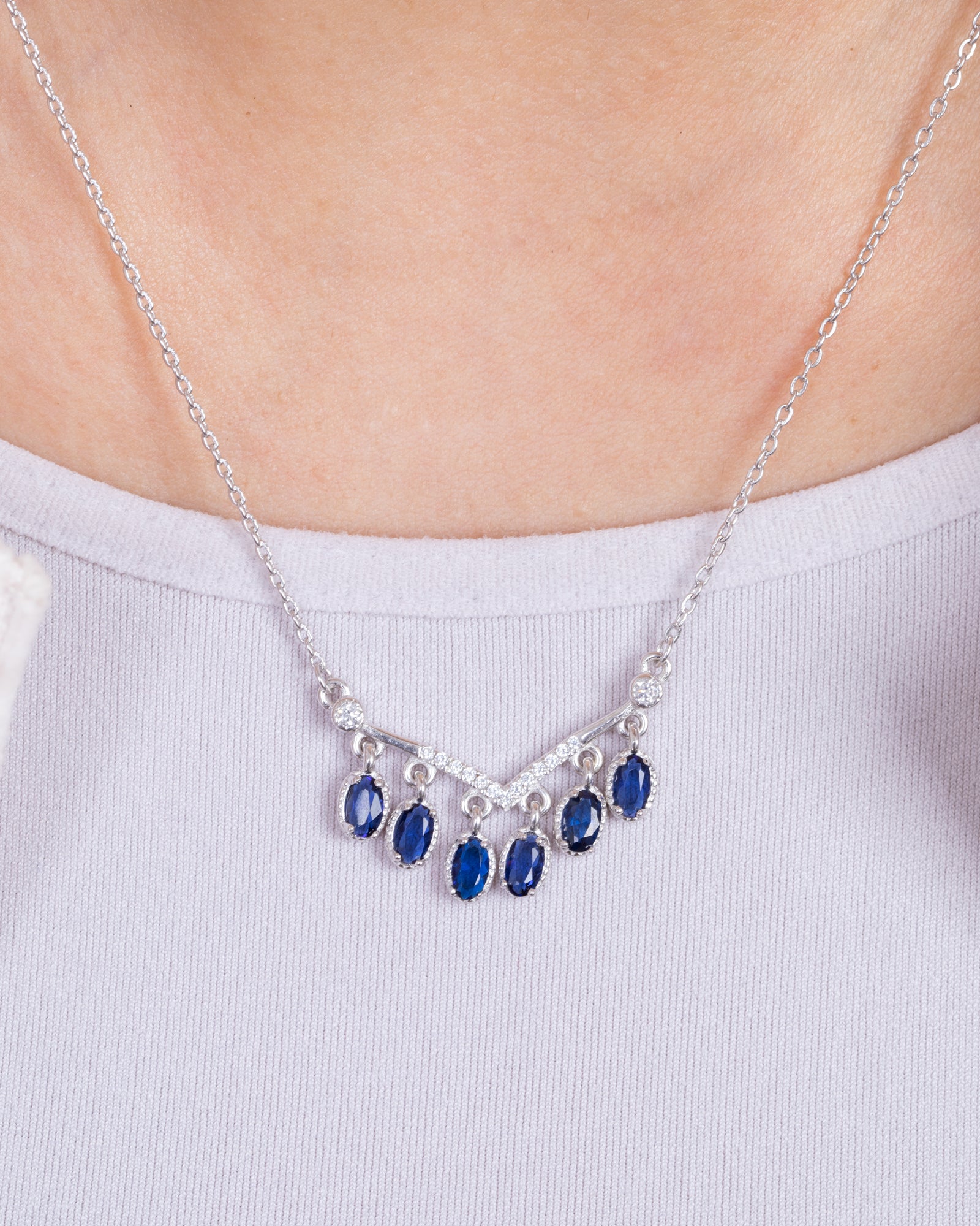 Zircon Ovals Navy Necklace