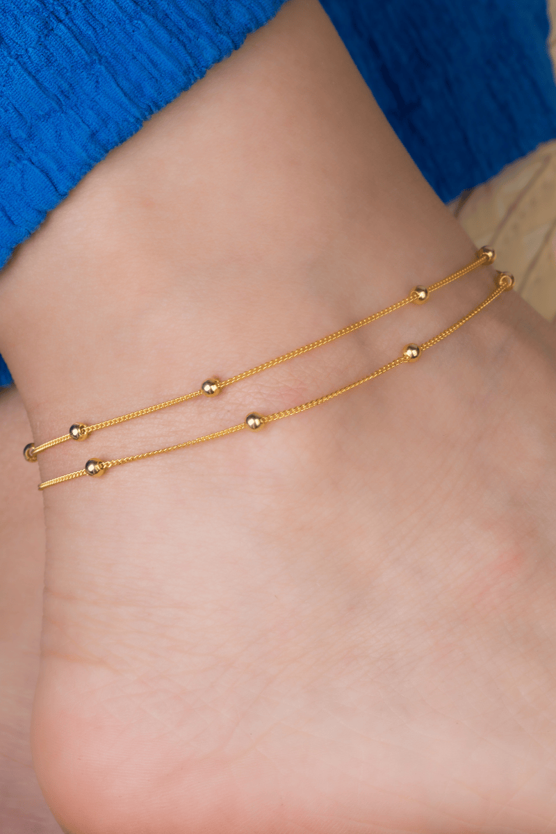 Balls Double Layer Gold Plated Anklet