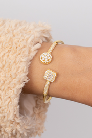 Zircon Circle & Square Gold Plated Bangle