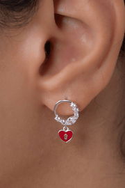 Zircon Red Heart & Key Earring