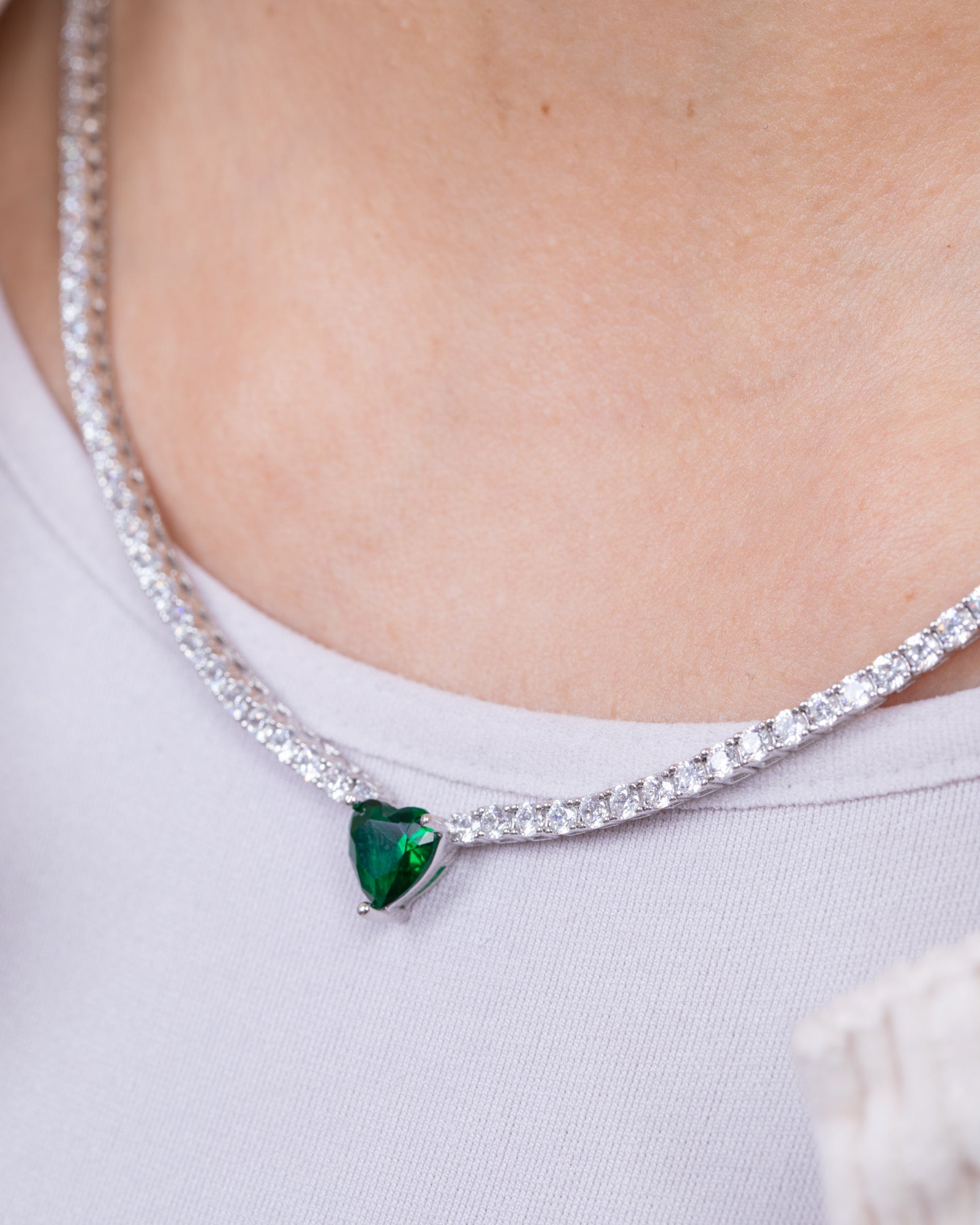 Zircon Green Heart Tennis Necklace