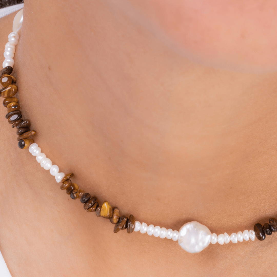 tiger eye&pearl necklace